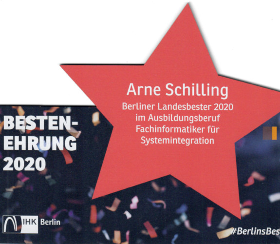 Arne Schilling - Landesbester Berlin 2020 im Ausbildungsberuf Fachinformatiker für Systemintegration