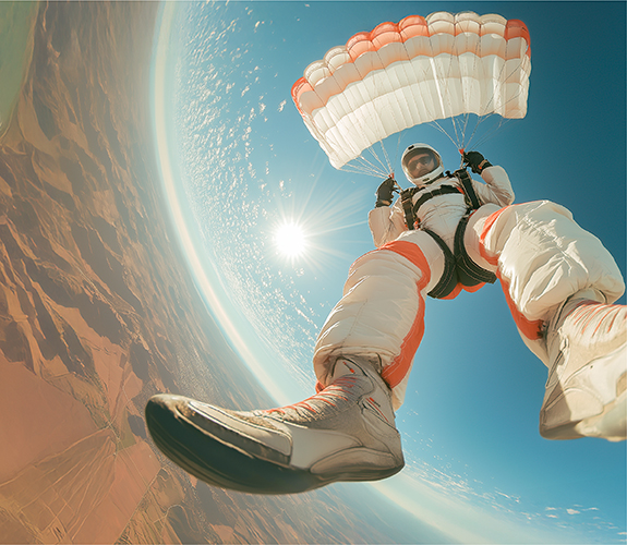 Eine Person am Fallschirm.